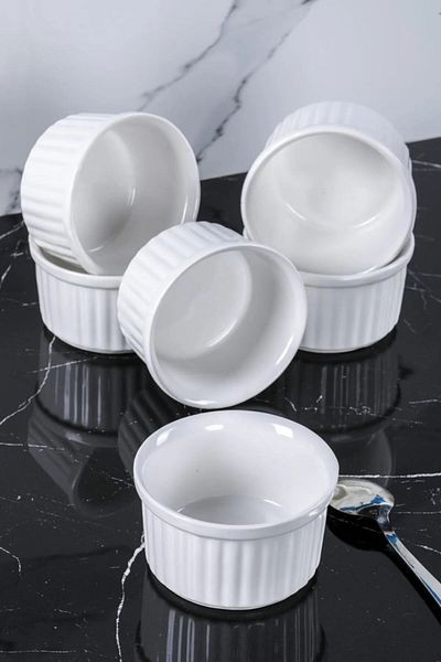 BTA MUTFAK Bta Porcelain White 6-Piece Suffle Container-Bowl