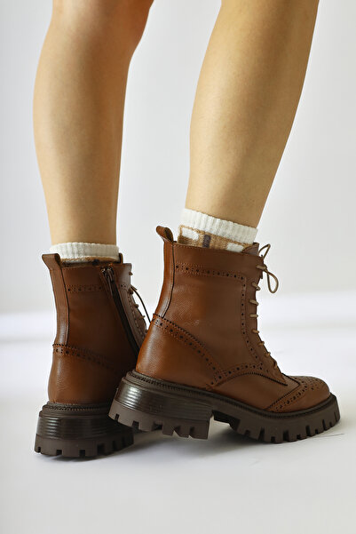 Limoya Morgan Taba Lazer Kesim Detaylı Bağcıklı Kadın Postal, Kadın Bağcıklı Bot