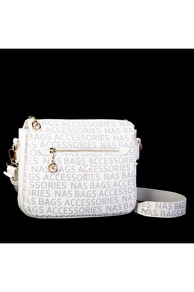 Nas Bag Geantă de damă cu curea reglabilă groasă cu text alb (lățime: 26 cm, înălțime: 22 cm)