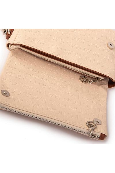 Nas Bag Geantă sport cu mai multe buzunare pentru femei, cu buzunare, crem, bronzat în relief (25x18x7 cm)