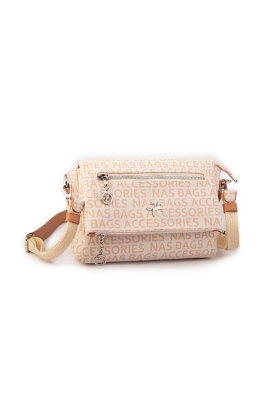 Nas Bag Geantă sport cu mai multe buzunare pentru femei, cu imprimeu crem și cămilă (25x18x7 cm)