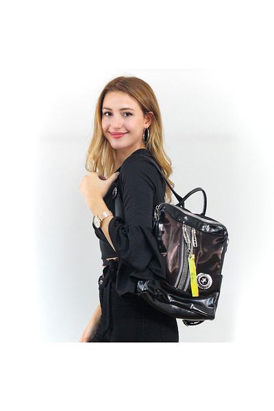 Nas Bag Γυναικείο σακίδιο πλάτης καφέ Lurex