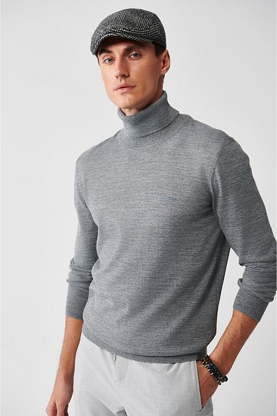 Avva Grauer Rollkragenpullover aus Wollmischung für Herren B 005014