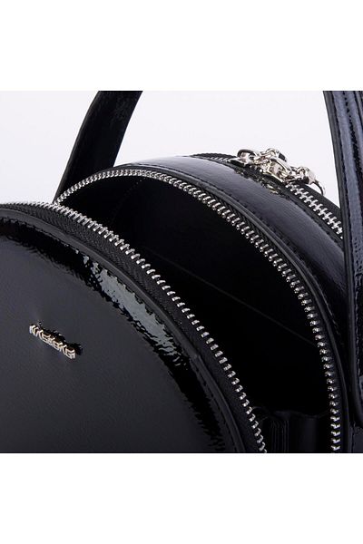 Nas Bag Mini geantă de mână și crossbody pentru femei, piele lacuită neagră (17X17 CM)
