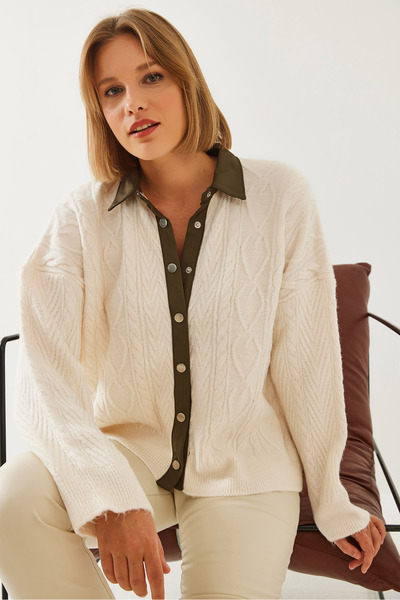 Bianco Lucci Women's Polo Neck Cardigan Th 241063 60251875