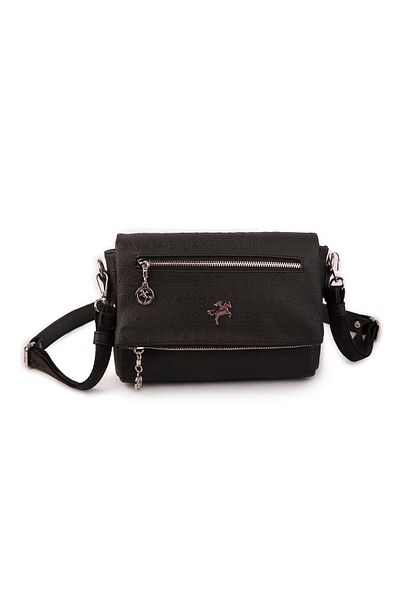Nas Bag Geantă sport cu mai multe buzunare pentru femei, neagră în relief (25x18x7 cm)