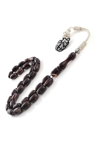 TESBİHCİBABA Black Alaca Capsule Cut Squeezed Amber Prayer Beads