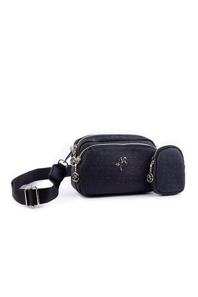 Nas Bag Mini portofel mini cruce pentru femei în relief negru cu emblemă de cal (NOU: 20 CM; DIMENSIUNE 14 CM)