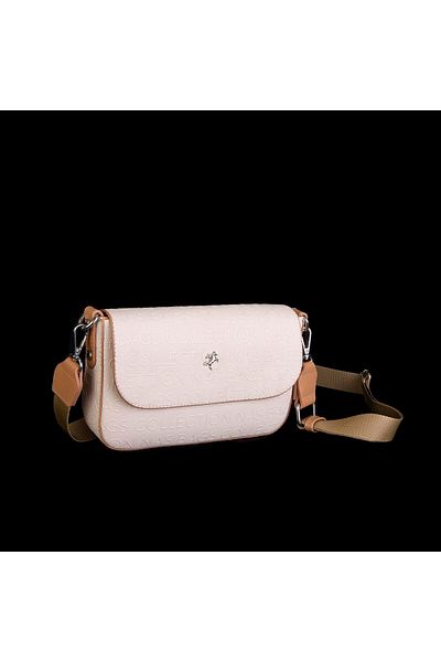 Nas Bag Geantă de damă cu curea dublă crem Camel în relief (22X16X5 CM)
