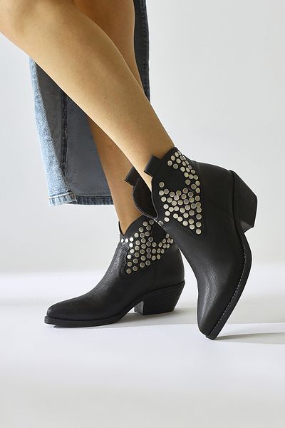 Limoya Tency Black Studded Detailed Pointed Toe Western Γυναικείες Μπότες, Γυναικεία Μποτάκια