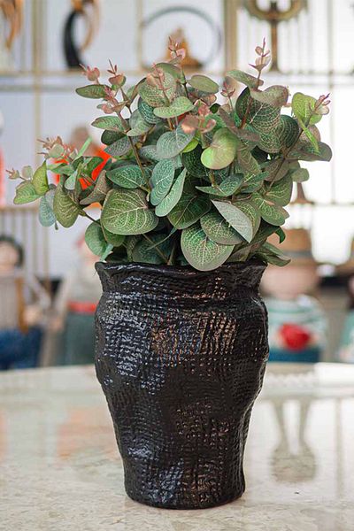 Ella's Design Studio Black Textured Small Vase - Holbox Vase, New Home Gift, Desktop Decor