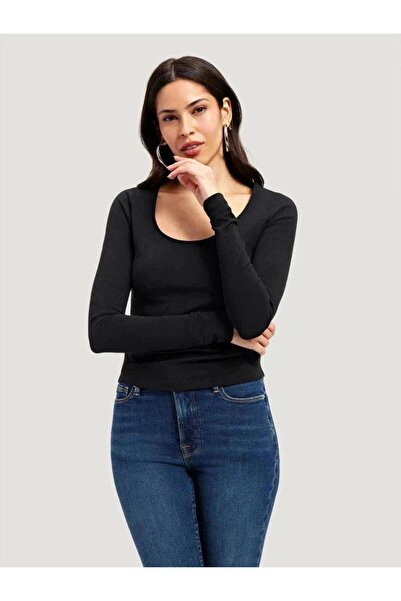 Butik Kadın Siyah Relax Fit Yuvarlak Yaka Basic %100 Pamuk uzun kollu body