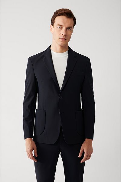 Avva Ανδρικό μπουφάν αδιάβροχο Navy Blue 360 μοιρών, εύκαμπτο ύφασμα με διπλό σκίσιμο, χωρίς επένδυση A32y4012