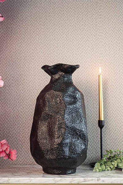 Ella's Design Studio Black Textured Large Vase - Holbox Vase, New Home Gift, New Home Decor