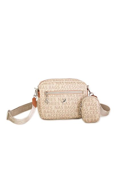 Nas Bag Geantă Crossbody de damă Mini portofel Curea reglabilă Mink Tan Scris