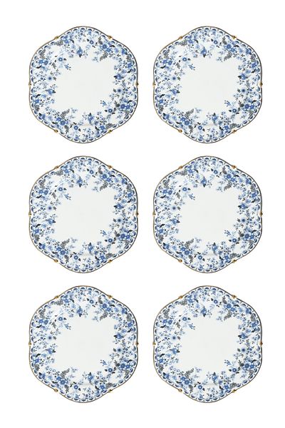 Lucky Art Clarice New Bone China Porcelain Blue Small Floral Pattern Set of 6 Plates 19 cm