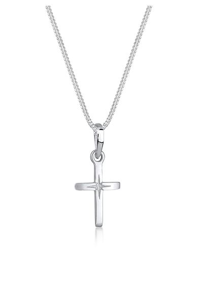 ELLI Necklace Ladies Cross Pendant With Star Engraving Filigree In 925 Sterling Silver