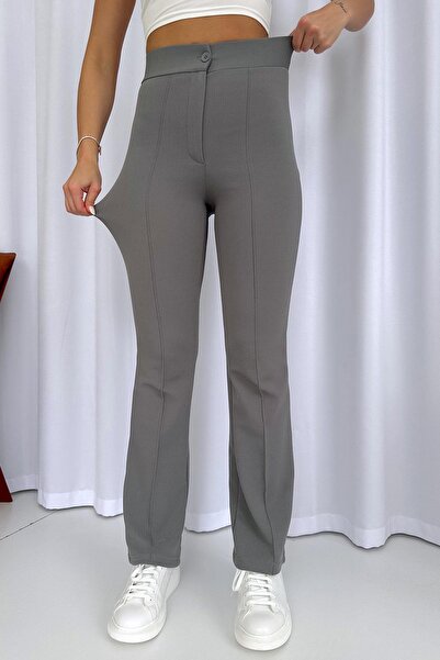 Mine Tan Butik Ψηλόμεσο Lycra Palazzo Γυναικείο Παντελόνι - Γκρι