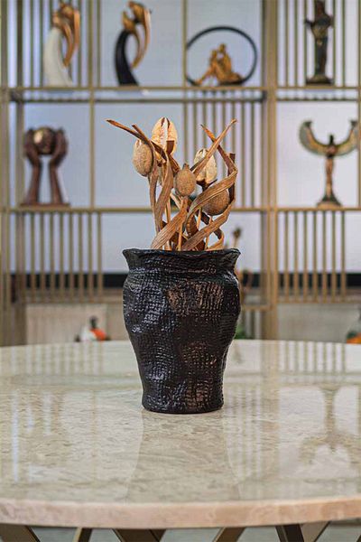 Ella's Design Studio Black Textured Small Vase - Holbox Vase, New Home Gift, Desktop Decor