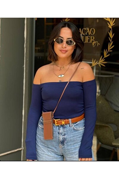 Chamakh Strapless Flexible Long Sleeve Women's Blouse Navy Blue