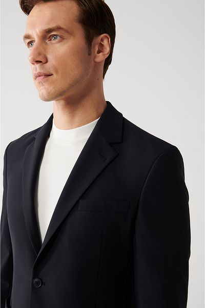 Avva Ανδρικό μπουφάν αδιάβροχο Navy Blue 360 μοιρών, εύκαμπτο ύφασμα με διπλό σκίσιμο, χωρίς επένδυση A32y4012