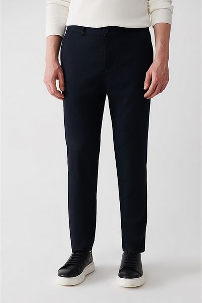 Avva Marineblaue Herren-Anzughose mit Seitentaschen, elastischem Bund und Waffelmuster A32y3222