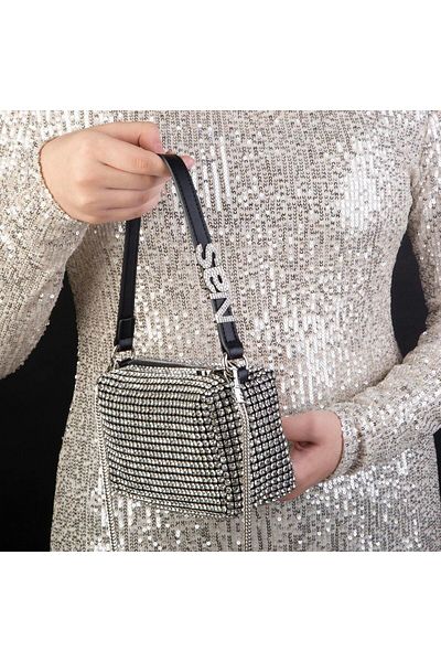 Nas Bag Geantă de damă neagră albă diamant cu piatră neagră