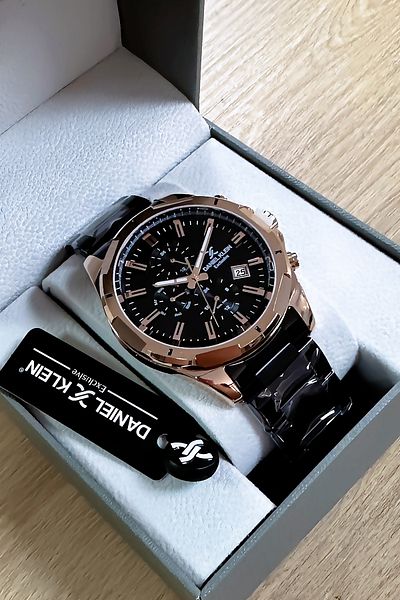 Daniel Klein Exclusive Men's Wristwatch 3 Atm Waterproof Black Color Steel Cord Bracelet with Gift Dkh4421