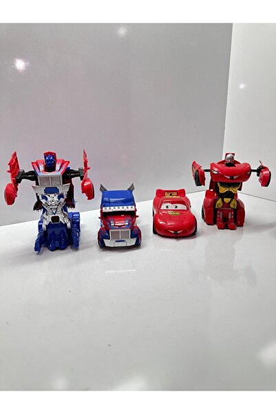 KİNKU Optimus Prime Dönüşebilen Robot Araba Oyuncak ile Şimşek Mcqueen Robota Dönüşebilen Araba