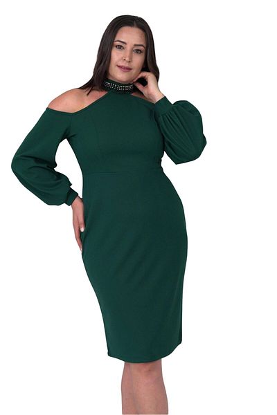 Moda Amore Plus Size Women's Evening Dress - Embroidered Collar Shoulder Detail Mini Size 018
