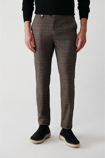 Avva Braune, klassisch karierte Flanellhose mit weichen Knöpfen für Herren A32y3073
