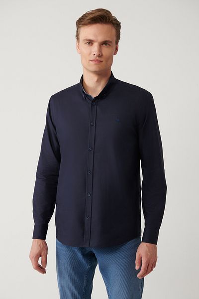 Avva Ανδρικό γιακά με κουμπιά Navy Blue 100% βαμβακερό πουκάμισο Oxford B 002034