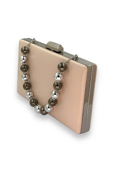 Wedding Fashion Matte Colored Leather Evening Bag with Pearls - Portfolio and Clutch Model, for Wedding and Engagement