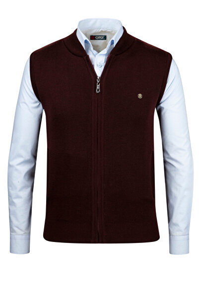 Çizgi Triko Tricotaj pentru bărbați Vestă burgundă cu buzunare cu fermoar Tri...