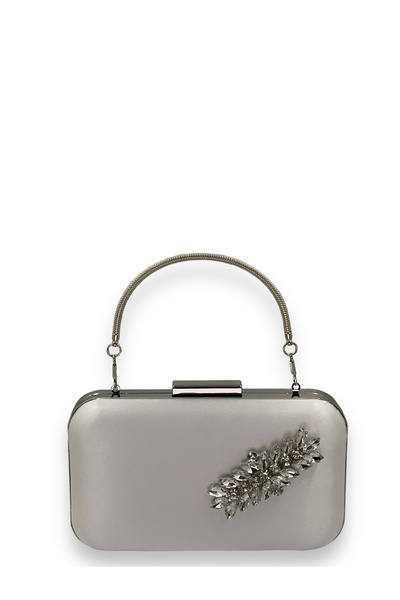 MidStore Color Satin Silver Case with Silver Stone Handle Evening Dress Eveni...