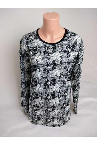 YAŞAR TRİKO Tricou din piele intoarsa neagra din bumbac pieptanat - decolteu, maneca lunga, bluza sezoniera despicata