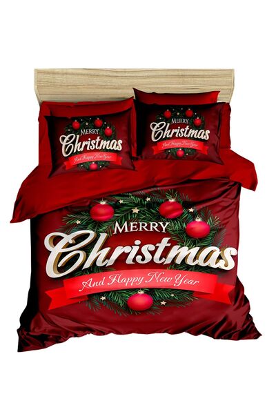 Fabeteks New Year's Merry Christmas and Happy New Year's Digital Duvet Cover Set