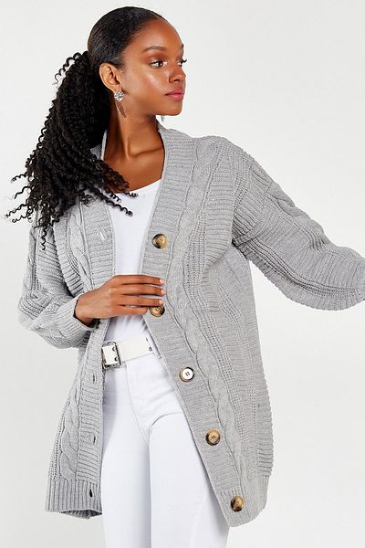 Hopoi Women's Braided V-Neck Buttoned Cardigan Hop24800