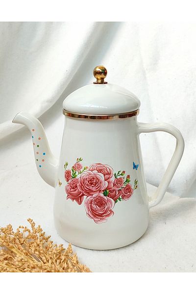 EBRULİEMAYE Rose Enamel Pitcher Decorative Coffee Tea Pot