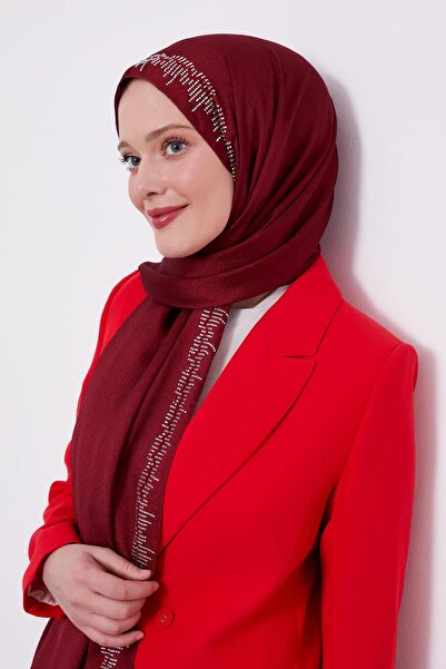 Levidor Bordo Çubuk Şeritli Diamond Şal