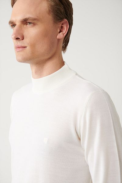Avva Herren-Strickpullover mit halbem Rollkragenpullover und Wollmischung in Ecru B 005015