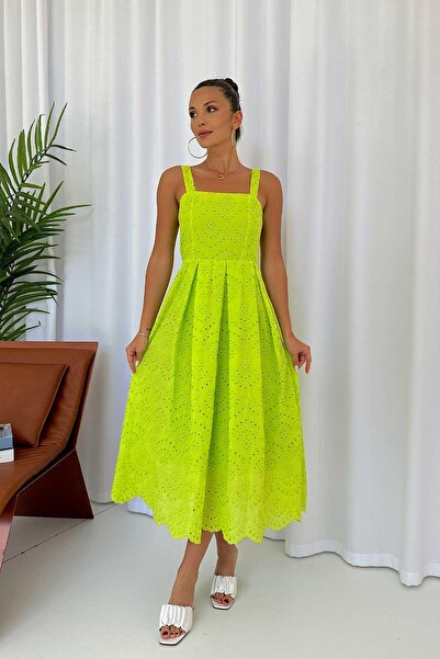 Mine Tan Butik Γυναικείο αμάνικο φόρεμα Scallop με λεπτές τιράντες - Ανοιχτό ...