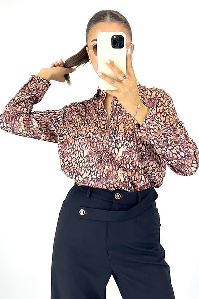 Lafaba Women's Pink Long Sleeve Patterned Satin Shirt