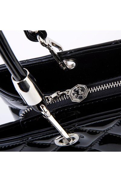 Nas Bag Geantă de damă matlasată din piele neagră - mână și umăr (lățime: 36 cm x lungime: 23 cm)