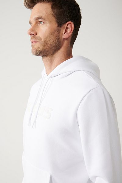Avva Weißes Kapuzen-Sweatshirt mit 3 Fäden – Kängurutasche, A32y1193