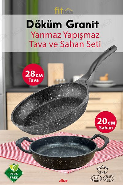FİTHOME 28cm Pan and 20cm Saucepan Set - Nonstick Coating for Healthy Cooking, Fast Warming Casting