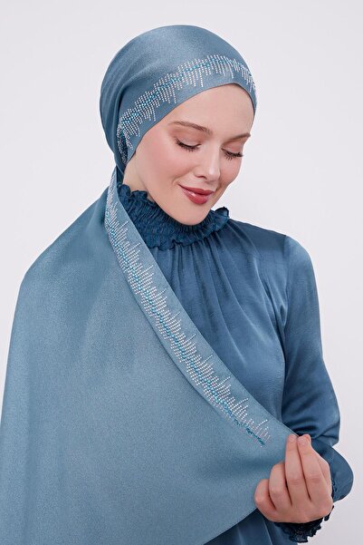 Levidor Su Yeşili Çubuk Şeritli Diamond Şal