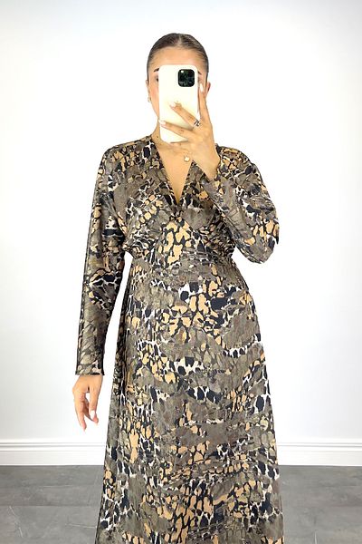 Lafaba Women's Green Leopard Patterned Midi Dress