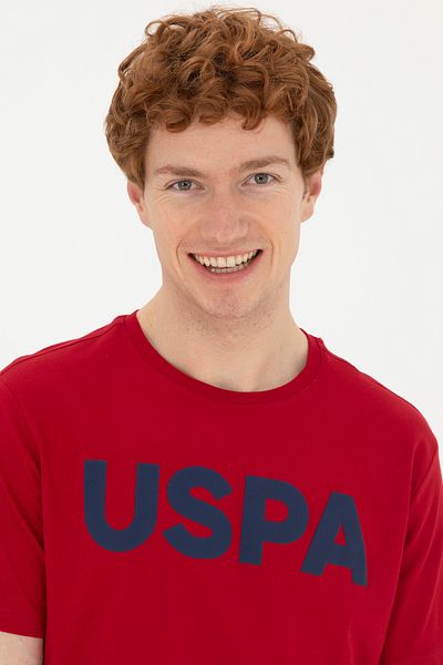 U.S. Polo Assn. Ανδρικό μπλουζάκι με κανονική εφαρμογή με λαιμόκοψη Claret Red Basic 50279620 -vr014