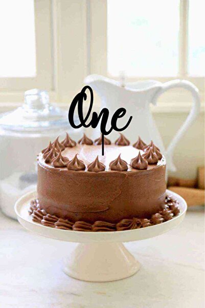 RetroLazer One yazılı Pasta Süsü Siyah Ahşap Cake Topper